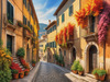 Italian Village with Fall Colors by the Waterfront Art Print