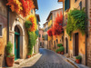 Italian Village with Fall Colors by the Waterfront Art Print