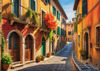 Italian Village with Fall Colors by the Waterfront Art Print