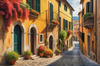 Italian Village with Fall Colors by the Waterfront Art Print