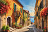 Italian Village with Fall Colors by the Waterfront Art Print
