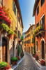 Italian Village with Fall Colors by the Waterfront Art Print