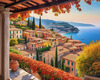 Panoramic Realistic Landscape of Italian Coastal Town with Terracotta Rooftops and Fall Colors