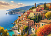Panoramic Realistic Landscape of Italian Coastal Town with Terracotta Rooftops and Fall Colors