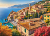 Panoramic Realistic Landscape of Italian Coastal Town with Terracotta Rooftops and Fall Colors
