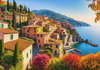 Panoramic Realistic Landscape of Italian Coastal Town with Terracotta Rooftops and Fall Colors