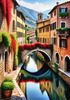 Printable Art of Italian Village in Autumn with Stone Bridges and Reflective Leaves