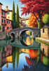 Printable Art of Italian Village in Autumn with Stone Bridges and Reflective Leaves