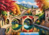 Printable Art of Italian Village in Autumn with Stone Bridges and Reflective Leaves