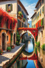 Printable Art of Italian Village in Autumn with Stone Bridges and Reflective Leaves