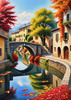 Printable Art of Italian Village in Autumn with Stone Bridges and Reflective Leaves