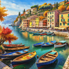 Italian Coastal Village during Harvest Season with Fishers and Autumn Colors Printable Art