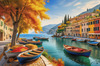Italian Coastal Village during Harvest Season with Fishers and Autumn Colors Printable Art