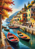Italian Coastal Village during Harvest Season with Fishers and Autumn Colors Printable Art