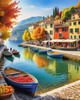 Italian Coastal Village during Harvest Season with Fishers and Autumn Colors Printable Art