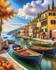 Italian Coastal Village during Harvest Season with Fishers and Autumn Colors Printable Art