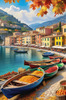 Italian Coastal Village during Harvest Season with Fishers and Autumn Colors Printable Art