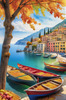 Italian Coastal Village during Harvest Season with Fishers and Autumn Colors Printable Art
