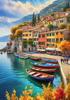 Italian Coastal Village during Harvest Season with Fishers and Autumn Colors Printable Art