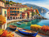 Italian Coastal Village during Harvest Season with Fishers and Autumn Colors Printable Art