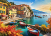Italian Coastal Village during Harvest Season with Fishers and Autumn Colors Printable Art