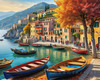 Italian Coastal Village during Harvest Season with Fishers and Autumn Colors Printable Art