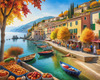 Italian Coastal Village during Harvest Season with Fishers and Autumn Colors Printable Art