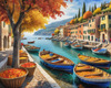 Italian Coastal Village during Harvest Season with Fishers and Autumn Colors Printable Art