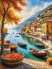 Italian Coastal Village during Harvest Season with Fishers and Autumn Colors Printable Art