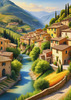 Realistic Landscape Print of a Sleepy Italian Hamlet by the River