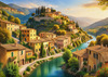 Realistic Landscape Print of a Sleepy Italian Hamlet by the River