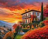 Printable Art of Italian Village at Sunset with Autumn Leaves