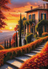 Printable Art of Italian Village at Sunset with Autumn Leaves
