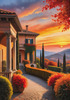 Printable Art of Italian Village at Sunset with Autumn Leaves