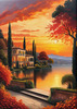 Printable Art of Italian Village at Sunset with Autumn Leaves