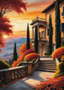 Printable Art of Italian Village at Sunset with Autumn Leaves