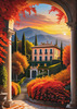 Printable Art of Italian Village at Sunset with Autumn Leaves