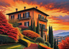 Printable Art of Italian Village at Sunset with Autumn Leaves
