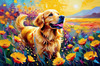 Expressive Golden Retriever Amidst Abstract Golden Blooms Pet Art