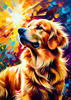 Expressive Golden Retriever Amidst Abstract Golden Blooms Pet Art