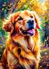 Expressive Golden Retriever Amidst Abstract Golden Blooms Pet Art