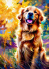 Expressive Golden Retriever Amidst Abstract Golden Blooms Pet Art