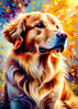 Expressive Golden Retriever Amidst Abstract Golden Blooms Pet Art