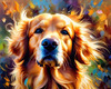 Expressive Golden Retriever Amidst Abstract Golden Blooms Pet Art