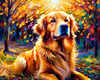Expressive Golden Retriever Amidst Abstract Golden Blooms Pet Art