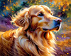Expressive Golden Retriever Amidst Abstract Golden Blooms Pet Art
