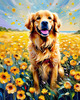 Expressive Golden Retriever Amidst Abstract Golden Blooms Pet Art