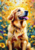 Expressive Golden Retriever Amidst Abstract Golden Blooms Pet Art