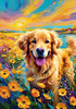 Expressive Golden Retriever Amidst Abstract Golden Blooms Pet Art