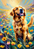 Expressive Golden Retriever Amidst Abstract Golden Blooms Pet Art
